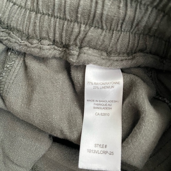[S]Ricki’s Olive Green Women Linen Blend Ankle Pants Lagenlook Drawstring - Picture 6 of 9